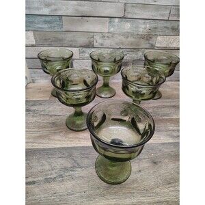 Fostoria WOODLAND Green Set of 6 Champagne/ Tall Sherbet Dessert Cups Vintage